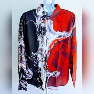 Men's Abstract Fluid Marble Print Button-Down Shirt